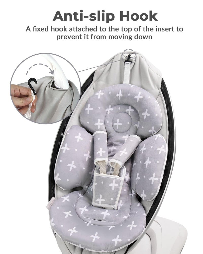 Sweetwavet Infant Insert Compatible with 4moms Mamaroo Swing and Infant Carseat, Including 3 Replacement Balls, Reversible Newborn Insert for Baby Swing, Stroller, Bouncer, Soft Fabric - Gray - Image 5
